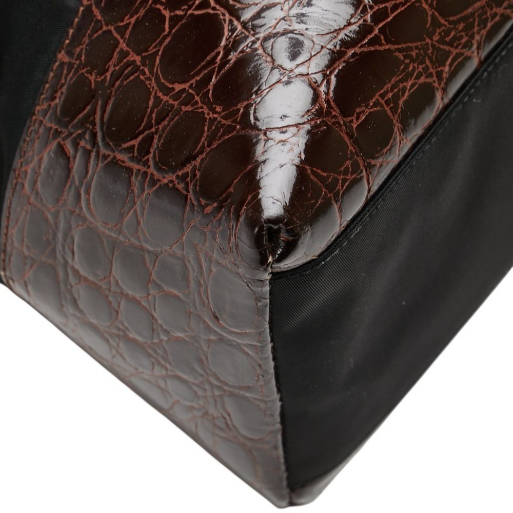 Prada Crocodile Brown Black Triangular Leather Ny… - image 6